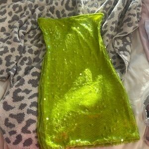 Runaway the Label green sequin mini strapless dress